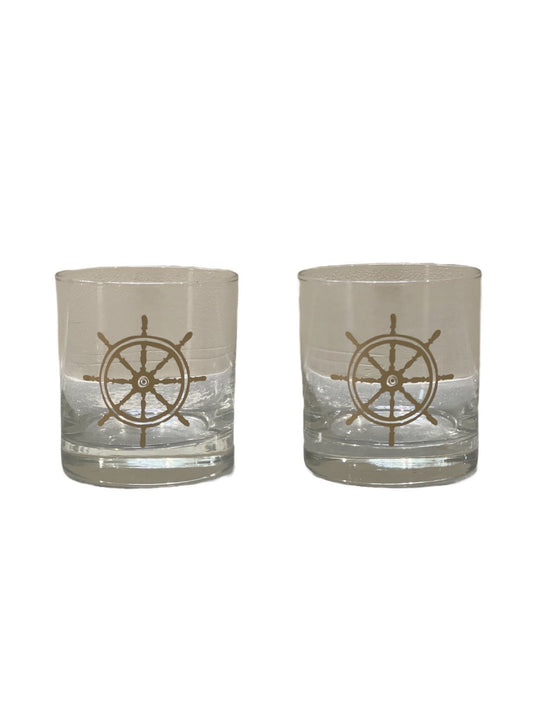 Nautical Wheel Rocks Glass - Set of Two - Bespoke Bar L.A.